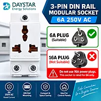 3-Pin DIN Rail Modular Socket |6A 250V AC