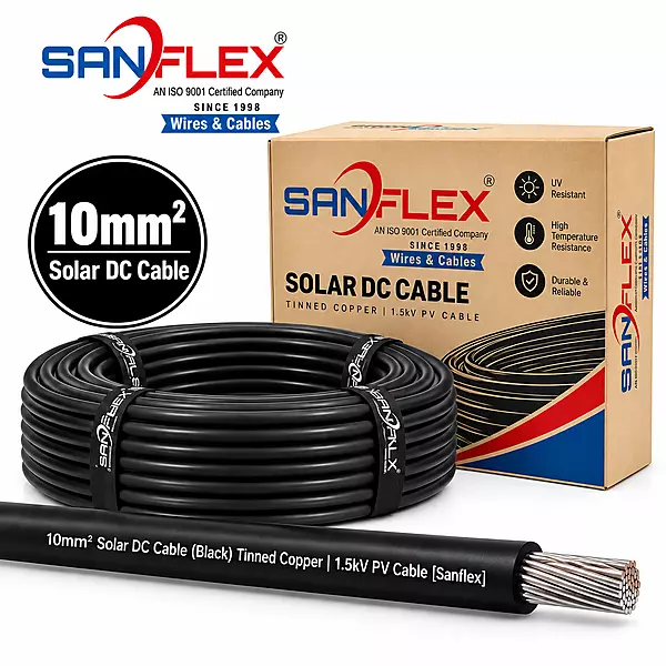 10mm² Solar DC Cable (Black) Tinned Copper | 1.5kV PV Cable [Sanflex]