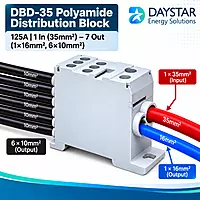 DBD-35 Polyamide Distribution Block | 125A | 1 In (35mm²) – 7 Out (1×16mm², 6×10mm²)