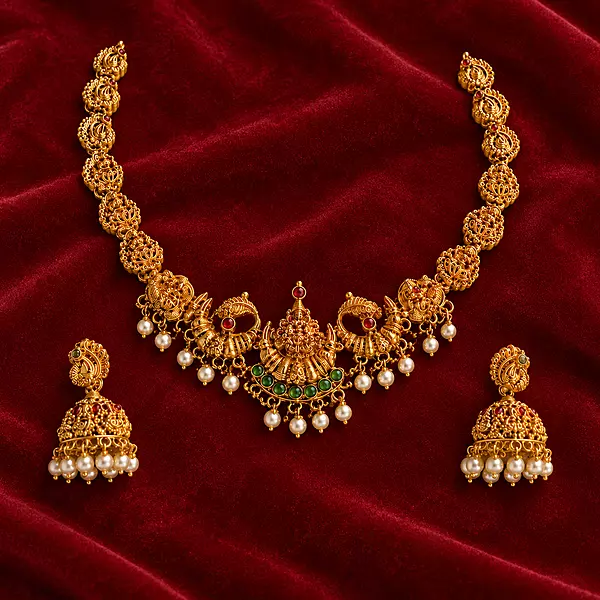 Temple Jewellery Lakshmi Design Gold-Tone Necklace Set