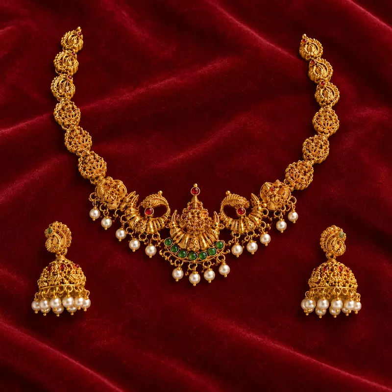 Temple Jewellery Lakshmi Design Gold-Tone Necklace Set