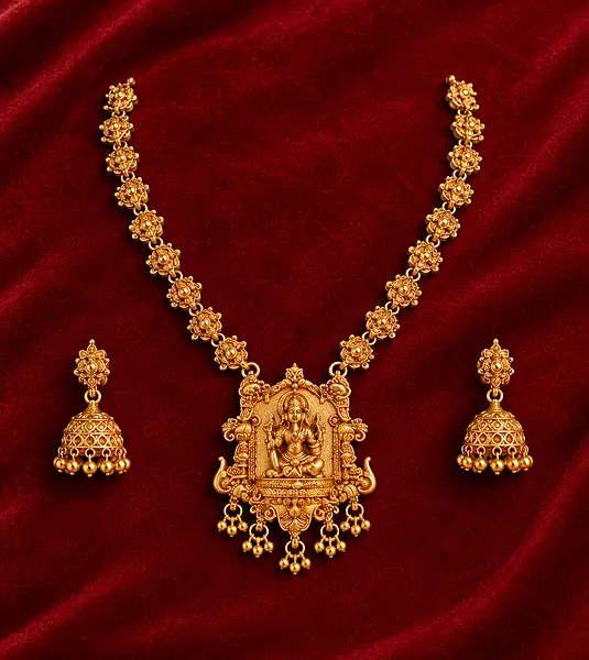 372-Traditional Gold-Plated Ganesha Temple Necklace Set