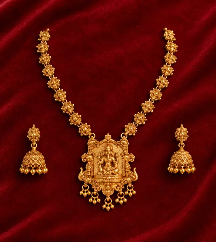 372-Traditional Gold-Plated Ganesha Temple Necklace Set