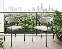 Costa Outdoor Accent Patio Weaving Chair Set of 2 Ivory White