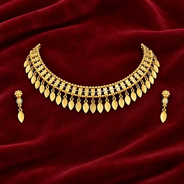 1002- Kerala Onam Gold-Plated Leaf Design Necklace Set