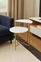 Metallica Sofa End Table in White Marble Top