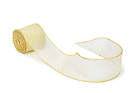 Sheer Ribbon with Gold Dots & Gold Edges-Ivory-10 yards-6 cms