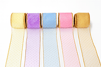Sheer Ribbon with Gold Dots & Gold Edges-Ivory-10 yards-6 cms