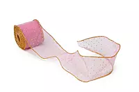 Sheer Ribbon with Gold Dots & Gold Edges-Ivory-10 yards-6 cms
