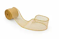 Sheer Ribbon with Gold Dots & Gold Edges-Ivory-10 yards-6 cms