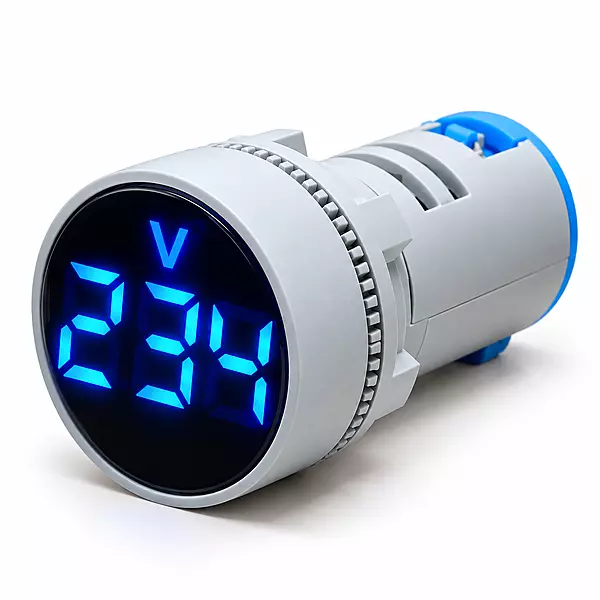 Blue DC LED Voltage Meter Indicator (6–100V) – 22.5 mm