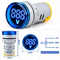 Blue AC 60-500V LED Voltage Meter Indicator Signal - 22.5mm