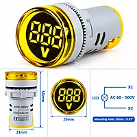 Yellow AC 60-500V LED Voltage Meter Indicator Signal - 22.5mm