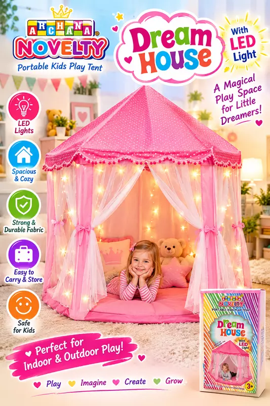PORTABLE KIDS PLAY TENT DREAM HOSE WITH LED LIGHT