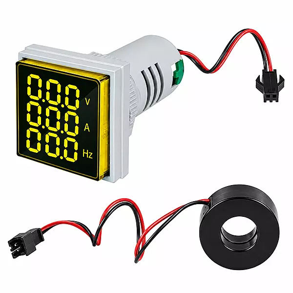 AC Voltage, Current & Frequency LED Meter [60-500V | 0–100A | 0–50Hz] white display