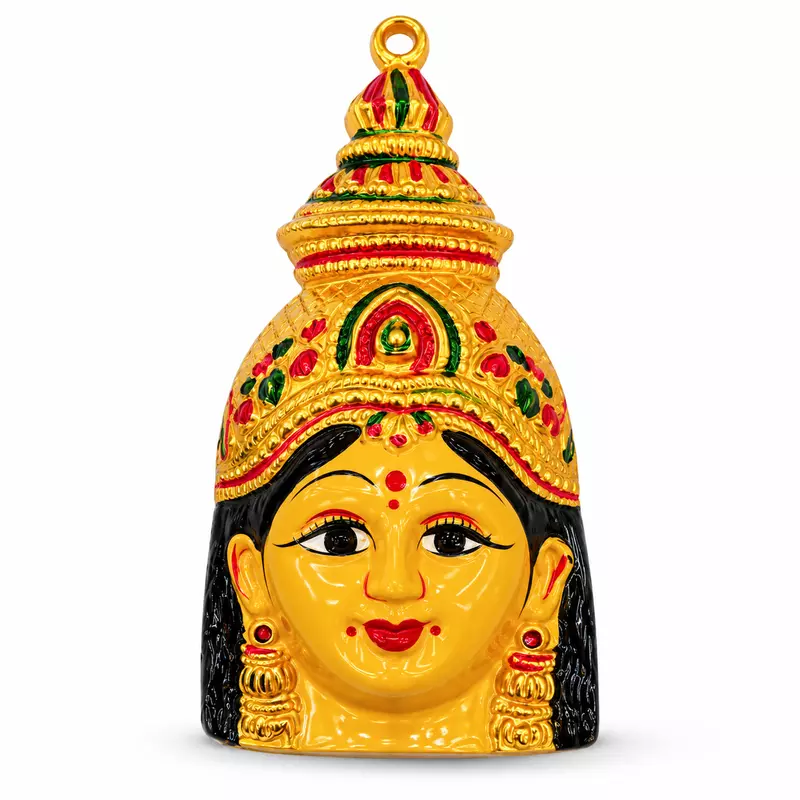 Goddess Amman Decorative Idol | Traditional Hindu Goddess Face Statue for Home & Pooja