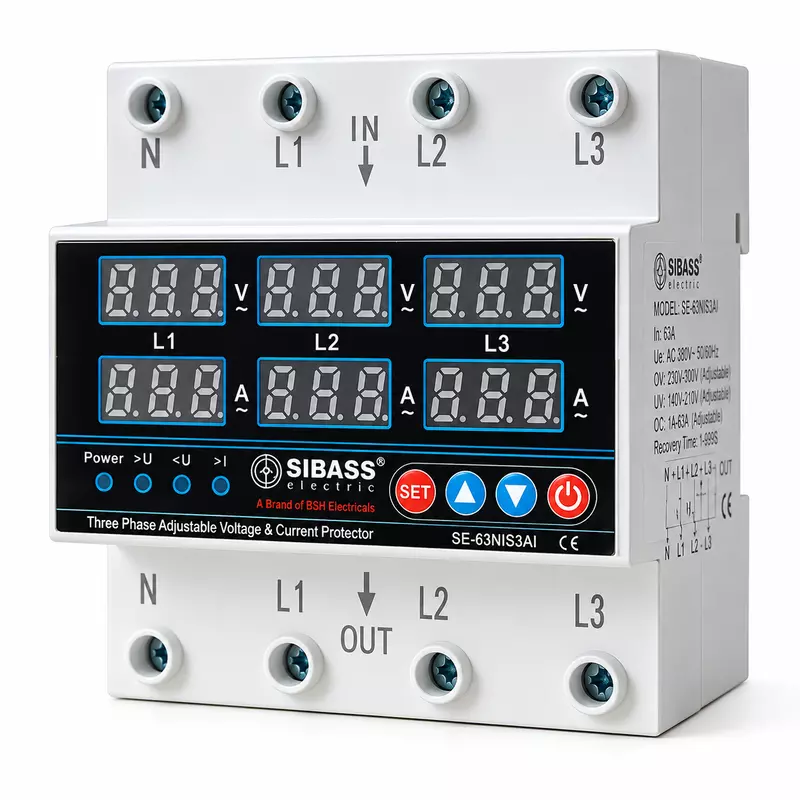Automatic Over/Under Voltage and Over Load Protection (Adjustable Setting) with Auto Re-Connect 63A (4 pole)