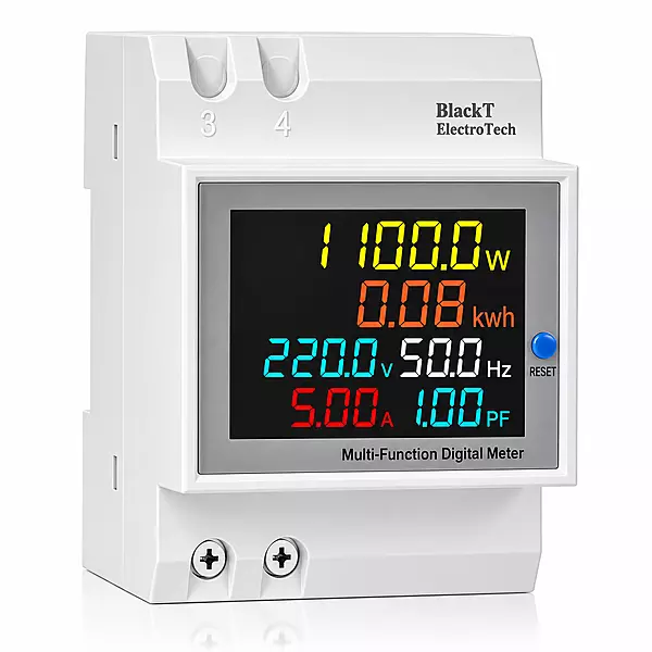 Digital Energy Meter - 6-in-1 AC Voltage, Current, Power & Energy Monitor with Built-In CT, 40-300V, 100A (Regular)