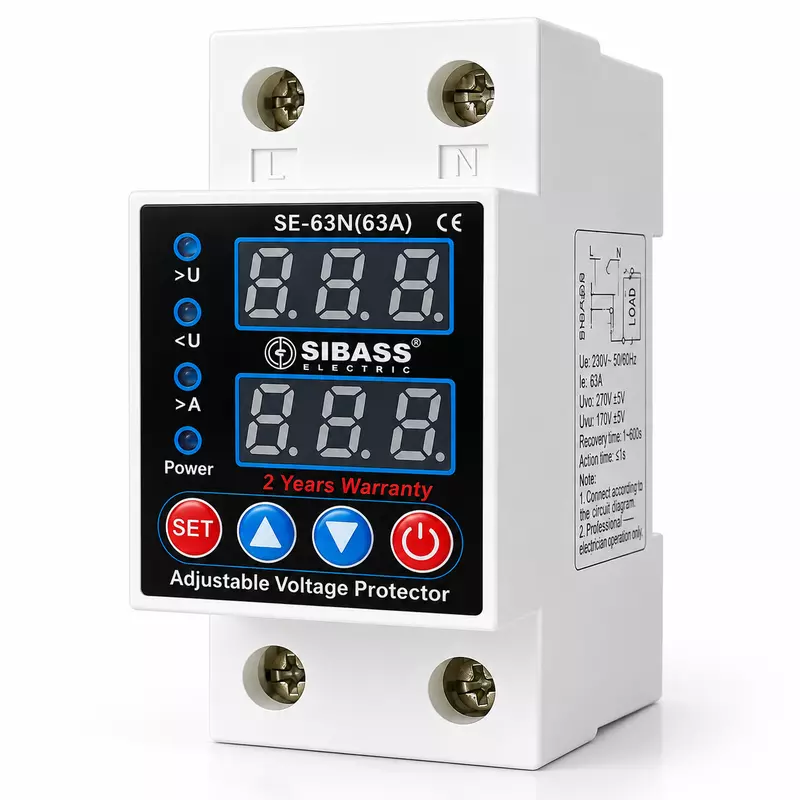 Automatic Over/Under Voltage and Over Load Protection (Adjustable Setting) with Auto Re-Connect 63A
