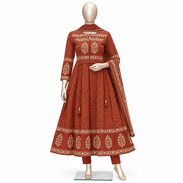 Anarkali Kurta Set with Printed Dupatta