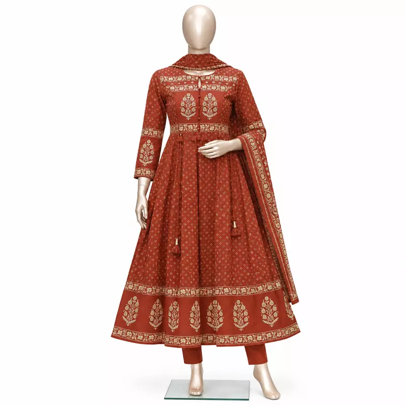 Anarkali Kurta Set with Printed Dupatta