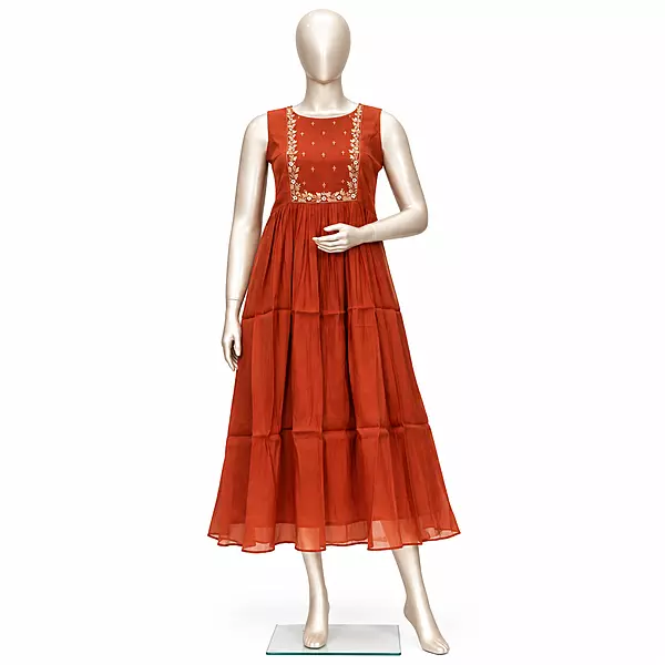 Party Wear Kurti, Rust Orange, Malchandari