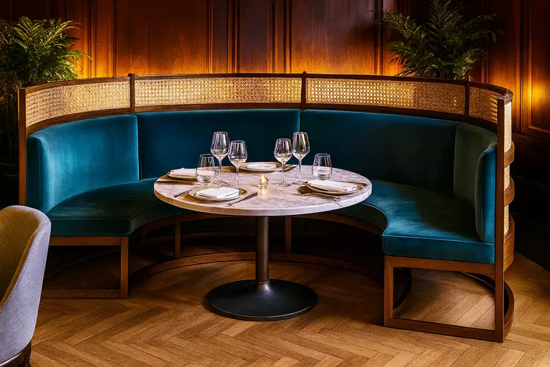 Perry Round Seating Cane Restaurant Booth
