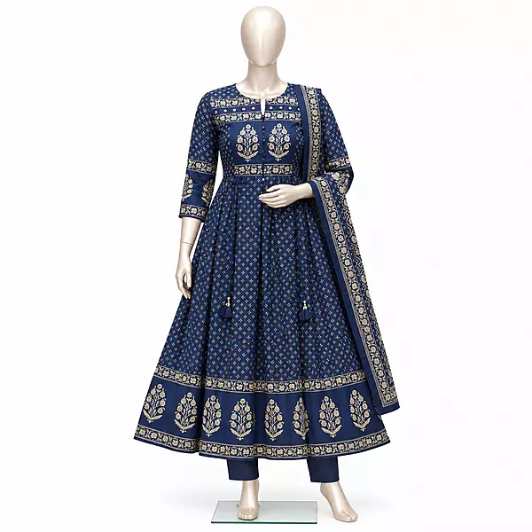 Anarkali Kurta Set with Dupatta, Dusty Blue