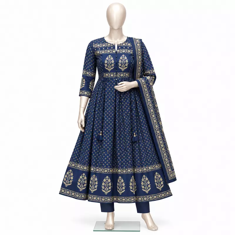 Anarkali Kurta Set with Dupatta, Dusty Blue