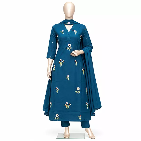 Anarkali Kurta Set with Dupatta, Peacock Blue