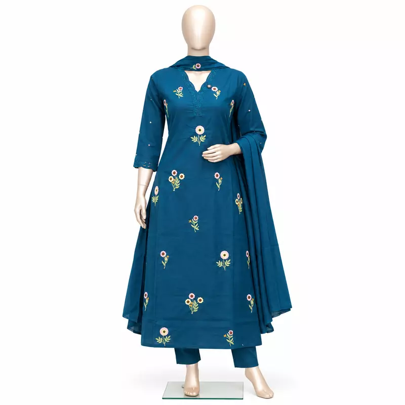 Anarkali Kurta Set with Dupatta, Peacock Blue