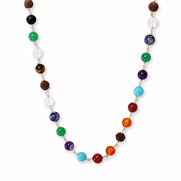 7 Chakra Natural Gemstone Mala | Rudraksha & Healing Stone Necklace for Men & Women
