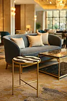 Blake Coffee Table in white & black marble with Brass Inlay and antique brass finish