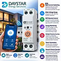 63A WiFi DIN Rail Smart Switch 1P+N, 90–300V, Energy Monitoring & Protection
