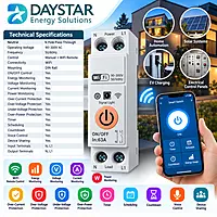 63A WiFi DIN Rail Smart Switch 1P+N, 90–300V, Energy Monitoring & Protection