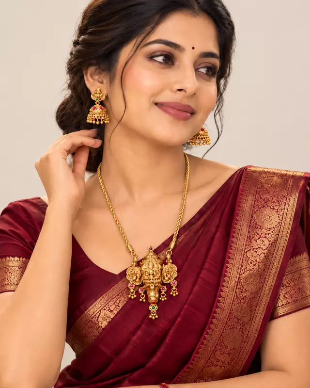 Traditional Gold-Plated Ganesha Pendant Necklace with Matching Jhumka Earrings for Women