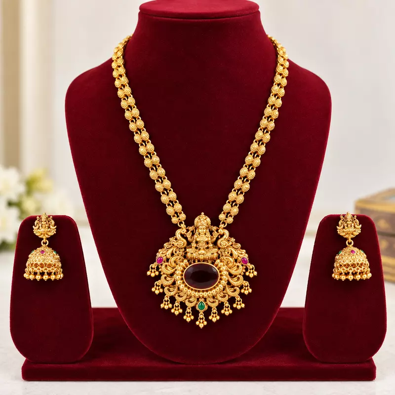 Traditional Gold-Plated Lakshmi Temple Necklace