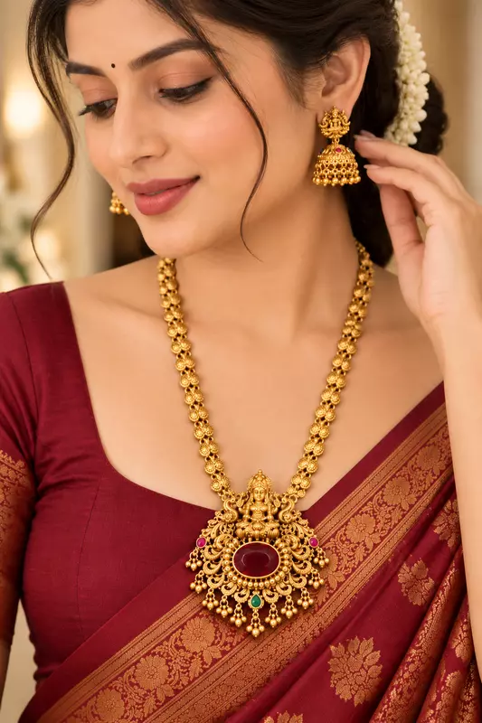 Traditional Gold-Plated Lakshmi Temple Necklace