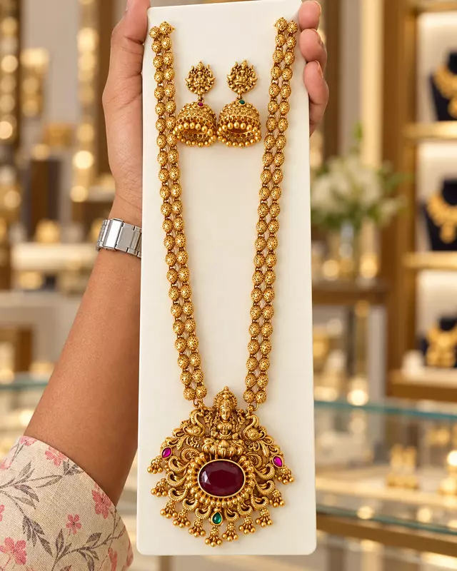 Traditional Gold-Plated Lakshmi Temple Necklace