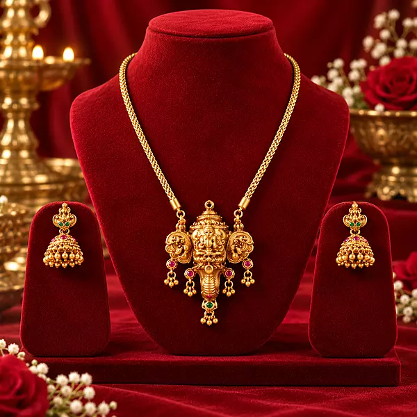 Traditional Gold-Plated Ganesha Pendant Necklace with Matching Jhumka Earrings for Women