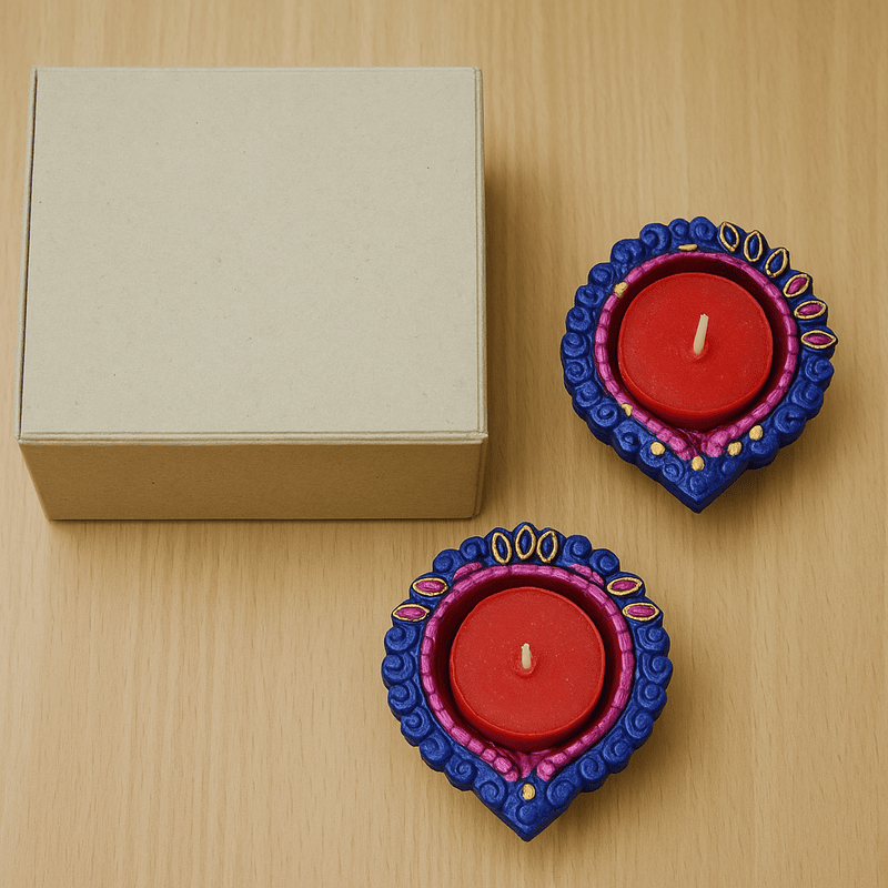 Vibrant Handcrafted Decorative Diyas with Tealight Candles – Set of 2