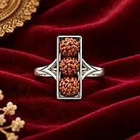 Silver Rudraksha Ring for Men & Women | Triple Rudraksha Bead Spiritual Ring