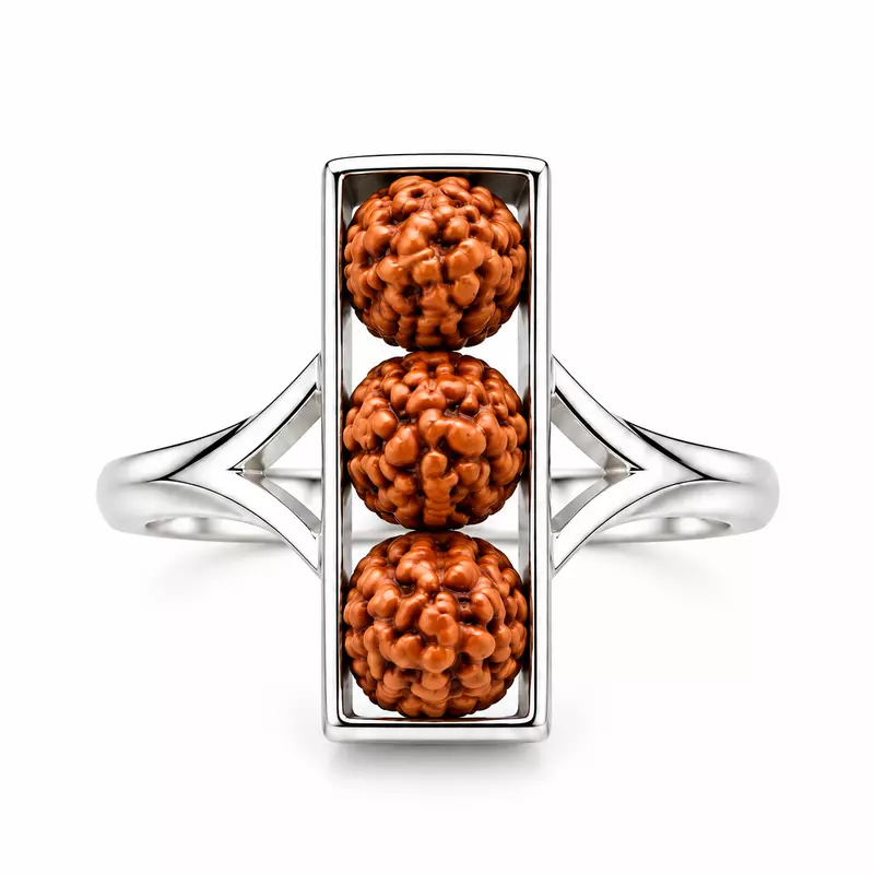 Silver Rudraksha Ring for Men & Women | Triple Rudraksha Bead Spiritual Ring
