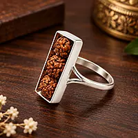 Silver Rudraksha Ring for Men & Women | Triple Rudraksha Bead Spiritual Ring