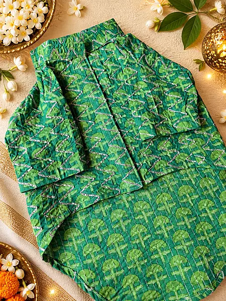 Green Gotapatti Festive Kurta for Dogs and Cats