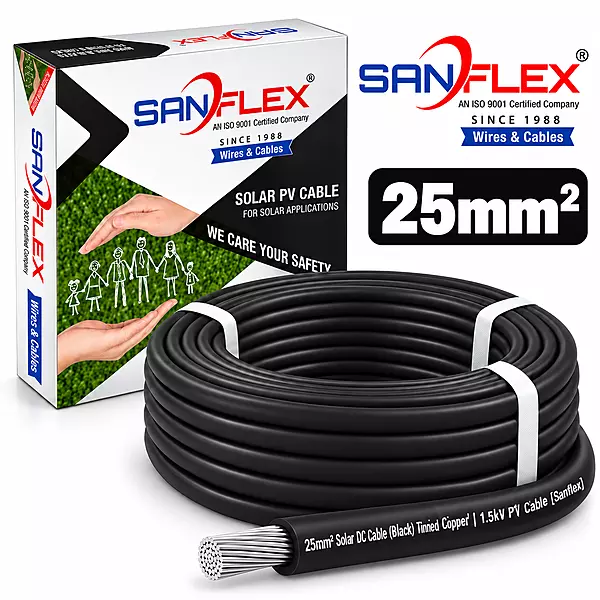 25mm² Solar DC Cable (Black) Tinned Copper | 1.5kV PV Cable [Sanflex]