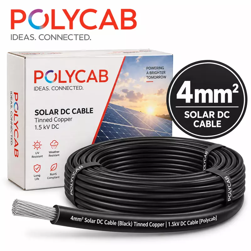 4mm² Solar DC Cable (Black) Tinned Copper | 1.5kV DC Cable [Polycab]