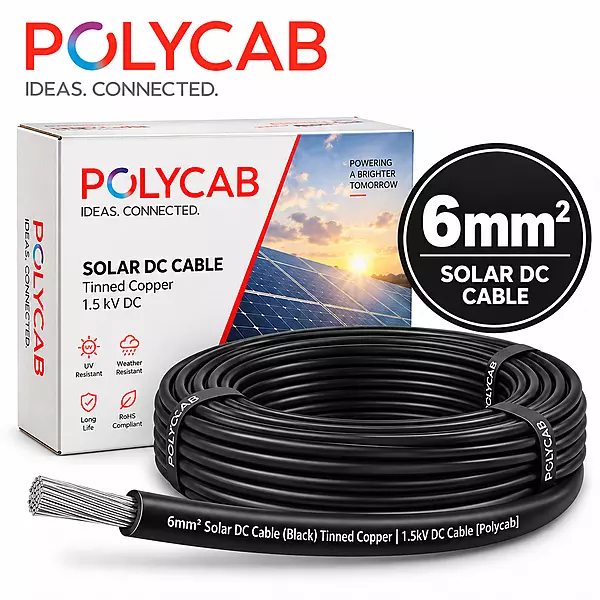 6mm² Solar DC Cable (Black) Tinned Copper | 1.5kV DC Cable [Polycab]