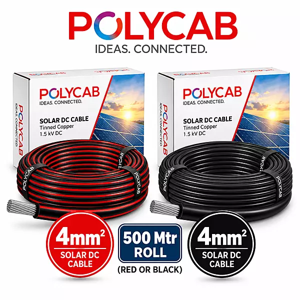 4mm² Solar DC Cable (Red or Black) Tinned Copper | 1.5kV DC Cable [Polycab] - 500 Mtr Roll