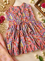 Coral-pink Anarkali frock for Dogs and Cats